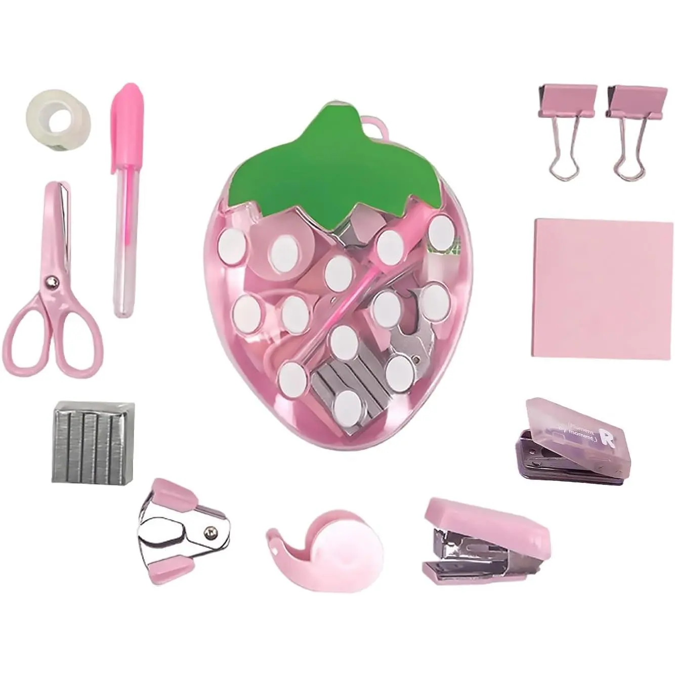 Strawberry Mini Office Supply Kit Mini School Supplies Include Mini Stapler, Scissors, Staple Remover, Hole Punch, Tape Dispenser, Sticky Notes, Pen : Office Products