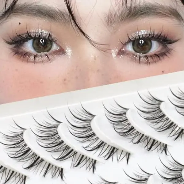 Anime Lashes With Clear Band Korean Lashes 13mm Natural Manga Look Eyelashes Wispy Anime Eyelashes 10 Pairs False Lashes Japanese Korean Natural Lashes Asian Lashes