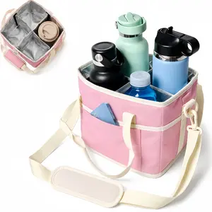 Family Size Sturdy Tumbler Carrier Caddy, 4 Compartment Drink Bag Equipped with Adjustable Shoulder Strap, Multipurpose Organizer for Beach, Camping, Sports and All Outdoor Activities
