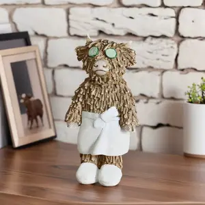 Highland Cow Bathrobe Figurine with Cucumber Eyes, Collectible Room Decor, Quirky Indoor and Outdoor Decor for Home, Unique Gift for Parties and Display