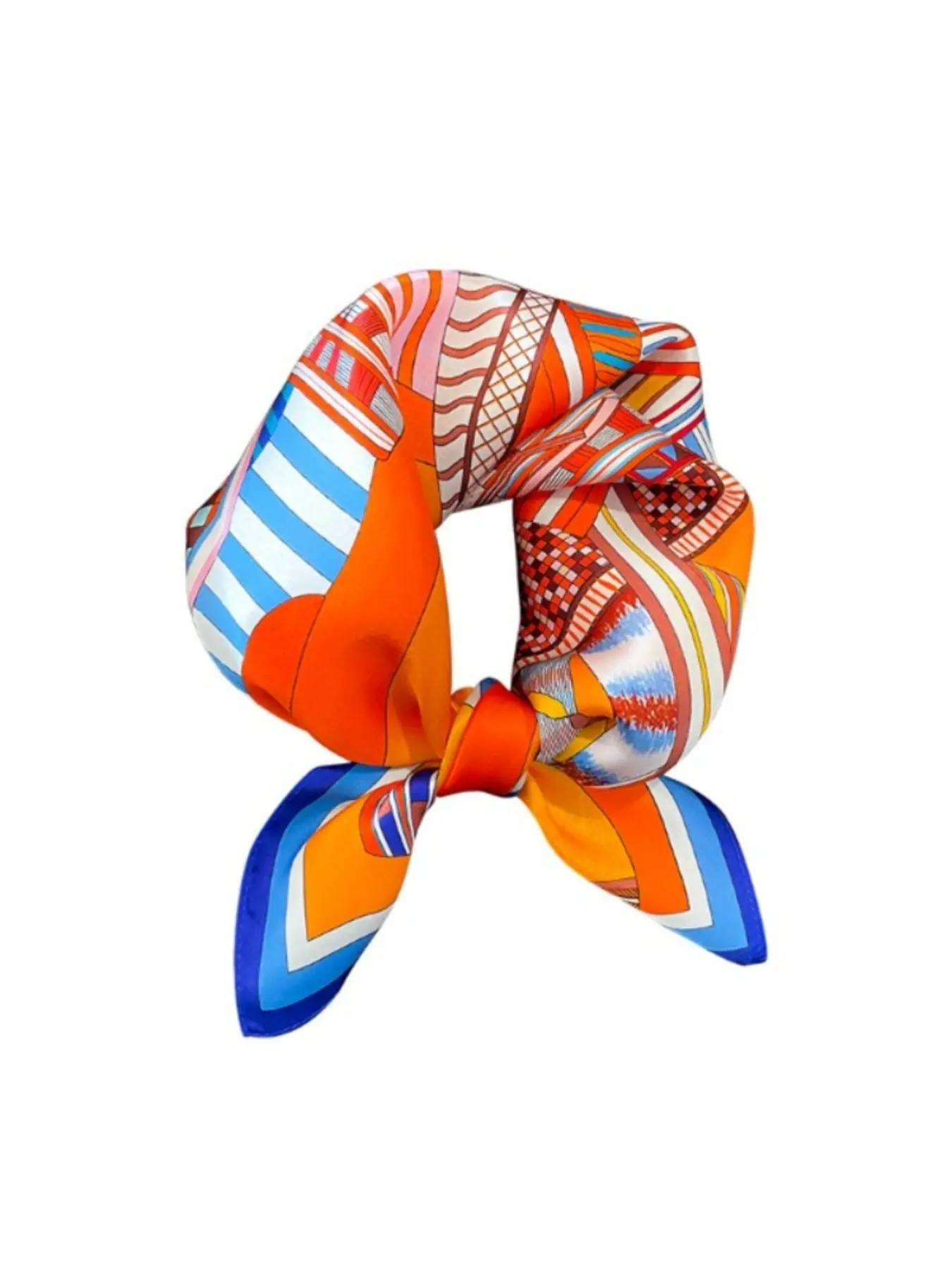 100% Mulberry Silk，New Style Silk Splicing Small Square Scarf 53CM, Women’s Fashion Retro Professional Printed Scarf, Mulberry Silk Neckerchief