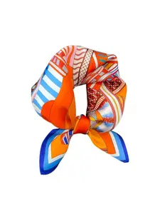 100% Mulberry Silk，New Style Silk Splicing Small Square Scarf 53CM, Women’s Fashion Retro Professional Printed Scarf, Mulberry Silk Neckerchief