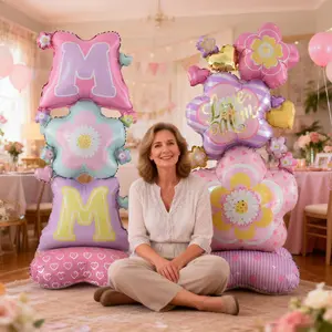 Mother's Day Party Balloon Decorations, 150cm Large Base Flower Mom Theme, Perfect Mother's Day Gift for Mom, Letter Balloons