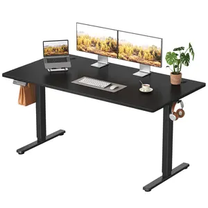 DUMOS Height Adjustable Electric Standing Desk with Storage Shelf Double Drawer, Stand up Desk, Sit Stand Desk with Splice Board, Standing Table for Home Office
