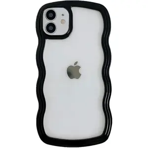 Compatible with iPhone 11 Case, Cute Curly Wave Frame Clear Case for Girls Women, Transparent Soft Silicone TPU Bumper Shockproof Protective Phone Cover for iPhone 11 - Black