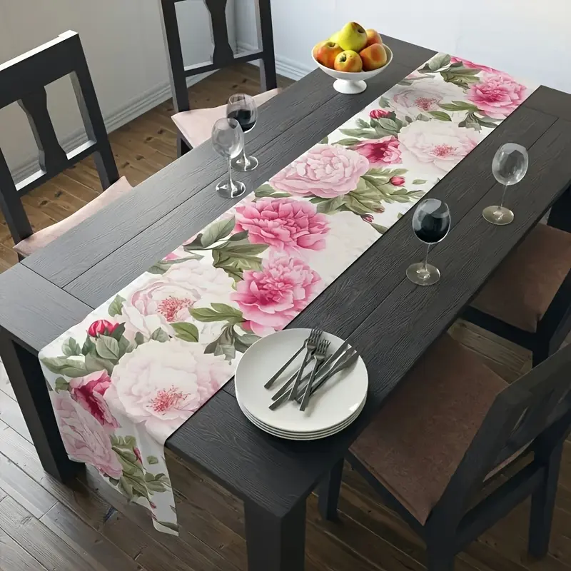 1pc Polyester Table Runner  Rose Spring Summer Seasonal Table Runner White Watercolor Wild  Table Runner Seasonal Spring Summer Decorations for Home Room Decor