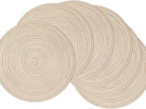 15 Inch Round Woven Braided Placemats Set of 6, Washable Heat Resistant Table Mats for Dining Table