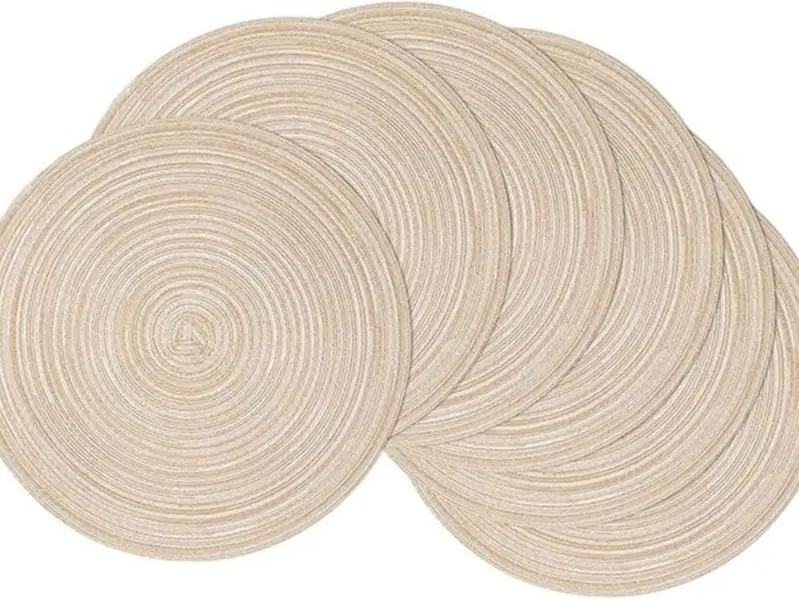 15 Inch Round Woven Braided Placemats Set of 6, Washable Heat Resistant Table Mats for Dining Table