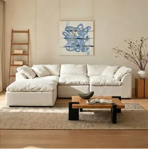 Cloud Couch Sectional for Living Room,Modular L Shaped Boneless Sofa with Chaise,Compressed No Assembly Couch,Deep Seat Chenille Upholstered Convertible Sofa Bed