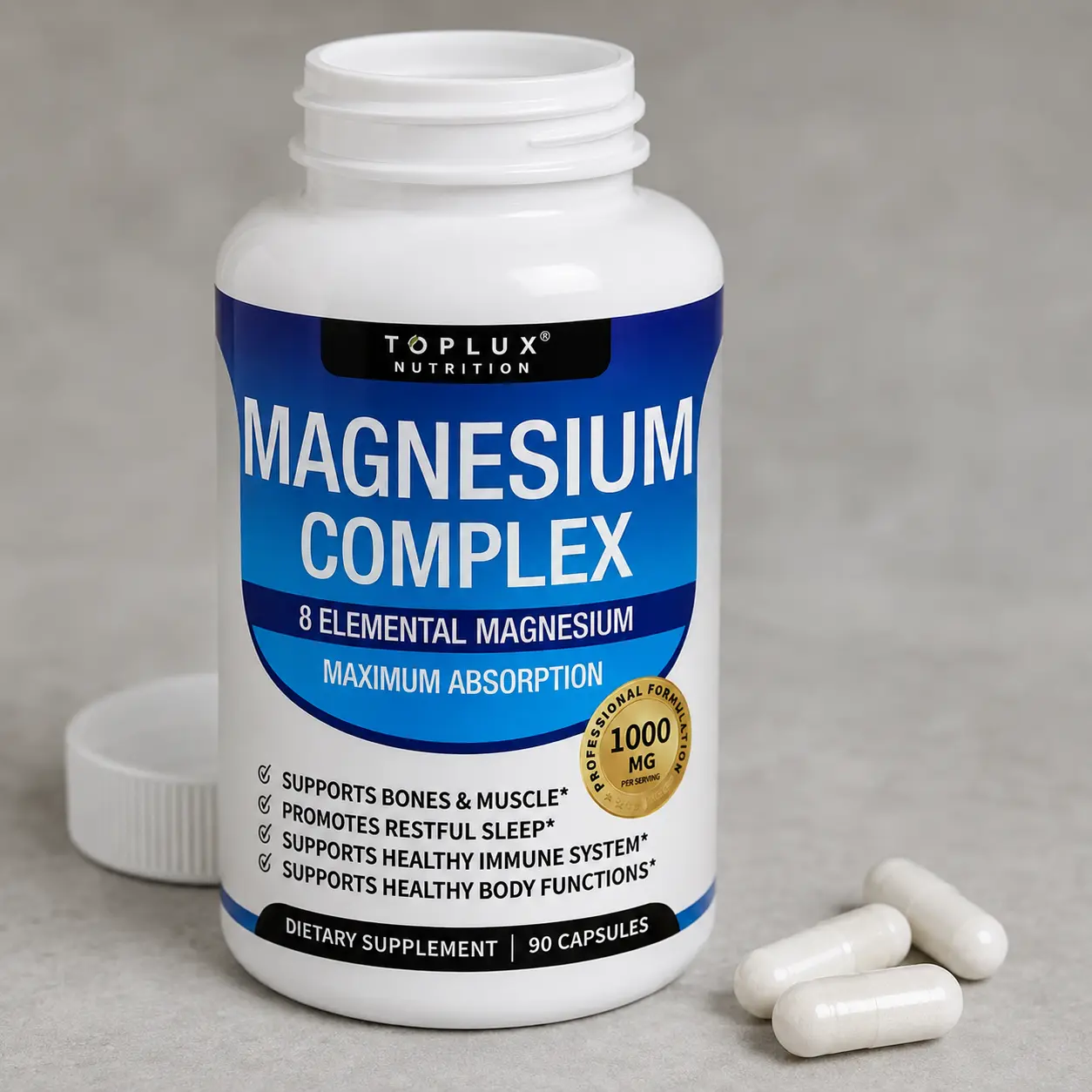 Magnesium Complex Supplement Capsules 1000mg Daily Nutrition Support for Muscle Bone Energy Sleep Wellness