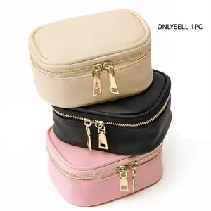 Portable Makeup Bag with LED Light Mirror, Waterproof PU Leather Dual Zipper Small Square Pouch, Travel Cosmetic Jewelry Storage Bag for Women