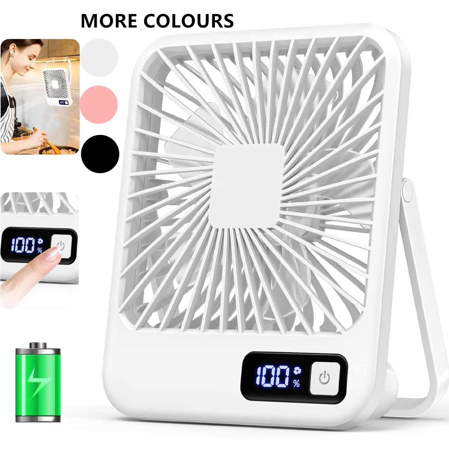 USB Rechargeable Desktop Fan, Portable Fan with Digital Display, Ultr-quiet 180° Tilt Folding Table Fan with 5 Speed, Easy Operation Household Applian