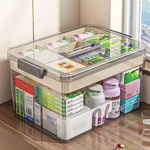 1 large-capacity plastic multi-layer medical first aid storage box with buckle cover and handle - portable medical storage box, suitable for home, travel, home and office storage