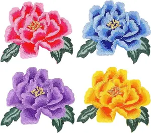 4 Pieces Rose Flower Embroidered Patches Large Floral Iron on Fabric Jeans Patches 4 Colors Sew on Flower Embroidery Clothing Patches Appliques for Hats Jeans Clothes Bags Shoes DIY Crafts Making