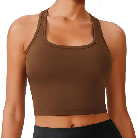 Pinspark Women's Padded Longline Racerback Stretch Flex Strappy Back Sports Bra Tank Top - Fitted Dry Gym Apparel for Yoga, Outdoor Activities (Back to School Haul Sohochic TikTok Shop), Stretch Flex Sports Bras, Strappy Back Sports Bras