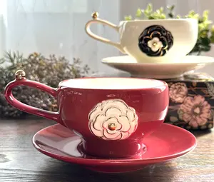 Vintage Elegant Camellia Ceramic Coffee Cup and Saucer Set