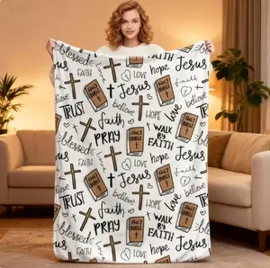 Super Soft Christian Bible Jesus Throw Blanket Flannel Cozy Warm Blankets for Bedroom & Living Room Decoration 80x60 Inches