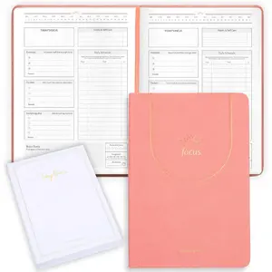 Daily Planner for Neurodivergent Adults -  Leather Productivity & Task Management Planner with Guided Focus Pages, 170gsm Paper,  Foiling &  Box - Undated | A5 (Salmon )