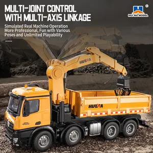 Huina 1538 scale 1:14 large-size RC eight-wheeled heavy-duty wood-handling transport truck with multi-axis linkage, equipped with a full-function remote control, featuring a 360° rotating mechanical arm; the main body is made of alloy for durability and r