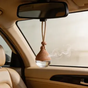 10 Empty Car Essential Oil Bottles, Reusable Glass Diffuser Pendants with Wooden Stopper, Screw-On Lid, Car Decoration