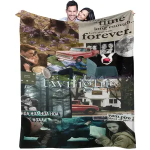 Twilight Saga Collage Throw Blanket, Movie & Book Print, Soft Plush Fleece, Perfect for Cozy Nights & Vampire Decor, Ideal Gift for Twilight Enthusiasts, Fleece Throw Blankets