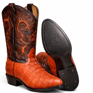 Men's Western Boots J Toe Cowboy & Rodeo in Genuine Leather Handcrafted All Seasons  Cognac