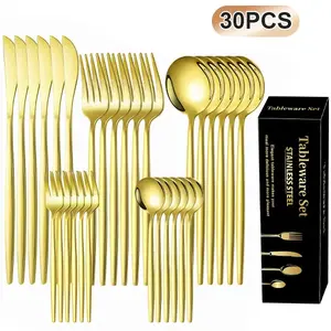 Stainless Steel Flatware Set, 30-Piece Mirror Polished Cutlery for 6 — Dinner Knives, Spoons & Forks with Dessert Spoons and Forks, Durable & Dishwasher Safe, little  silverware Utensils Set Dinnerware Set