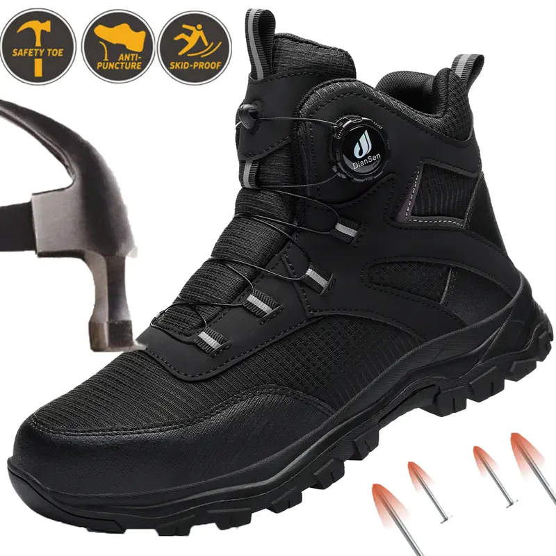 Men's Breathable Steel-Toe Safety Footwear - Synthetic, All-Season, Lace-Up, Minimalist Closed Round Toe, Lightweight Mesh Athletic Fabric, Puncture-Proof Kevlar Sole, Precision Grip Work Boots for Construction Workers, Walking Shoes