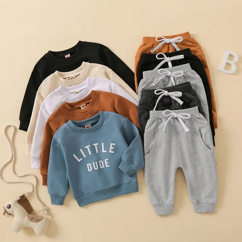 Baby Boy Outfits, 2-Piece Casual Letter Print Long Sleeve Shirt and Pants Set, Breathable Toddler Baby Clothing for Fall, Party & Holiday, Clothes, Male