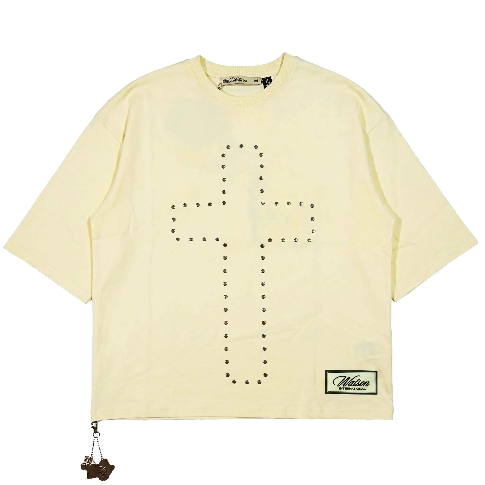 Mens Watson Child of God Cross Rivet Cotton Casual Short-Sleeve Round-Neck Cream T-Shirt, Menswear Top