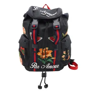 Pre-owned GUCCI Techno Web Canvas Backpacks L'Aveugle Par Amour Embroidered Backpack Black 478327