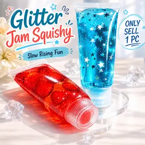 Glitter Jam Bottle Squishy Toy, Toothpaste Squishies Fidget Toys, Stress Relief Sensory Toy, Stress & Anxiety Relief Fidget, Gift for Party Favors, Cute Slow Rising Squeeze for Adults Office Home Desk