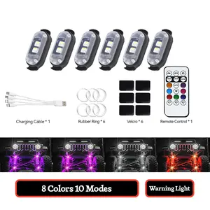 Car Motor RGB LED Waterproof Strobe Light with Wireless Remote Control 10 Lighting Modes for Car Motorcycle Decoration