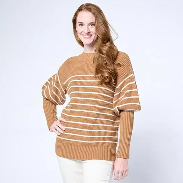 DG2 by Diane Gilman Rib Striped Knit Juliette-Sleeve Sweater