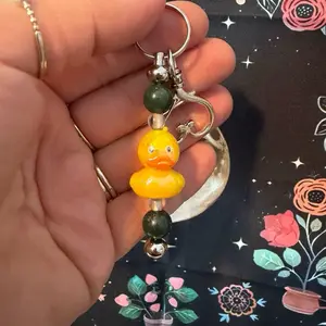 Moss Agate clear quartz duck keychain