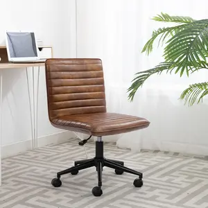 Furnimart Leather Swivel Armless Desk Chair with Wheels, Upholstered Home Office Chair Mid-Back Adjustable Chair for Bedroom Living Room