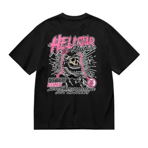 Hellstar Adventure Astronaut Skeleton Double Sided Graphic Tee, Black Oversized Crew Neck T-Shirt, Unisex Y2K Punk Streetwear Gift for Friends
