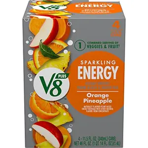 V8 +Energy Sparkling Orange Pineapple Juice Energy Drink, 11.5 fl oz Can (4 Pack)