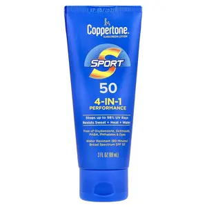 Coppertone Sport, Sunscreen Lotion, 4-In-1 Performance, SPF 50, 3 fl oz (89 ml)