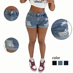High - Waisted Light Blue Distressed Denim Shorts for Women - Summer Essential with Trendy Rips