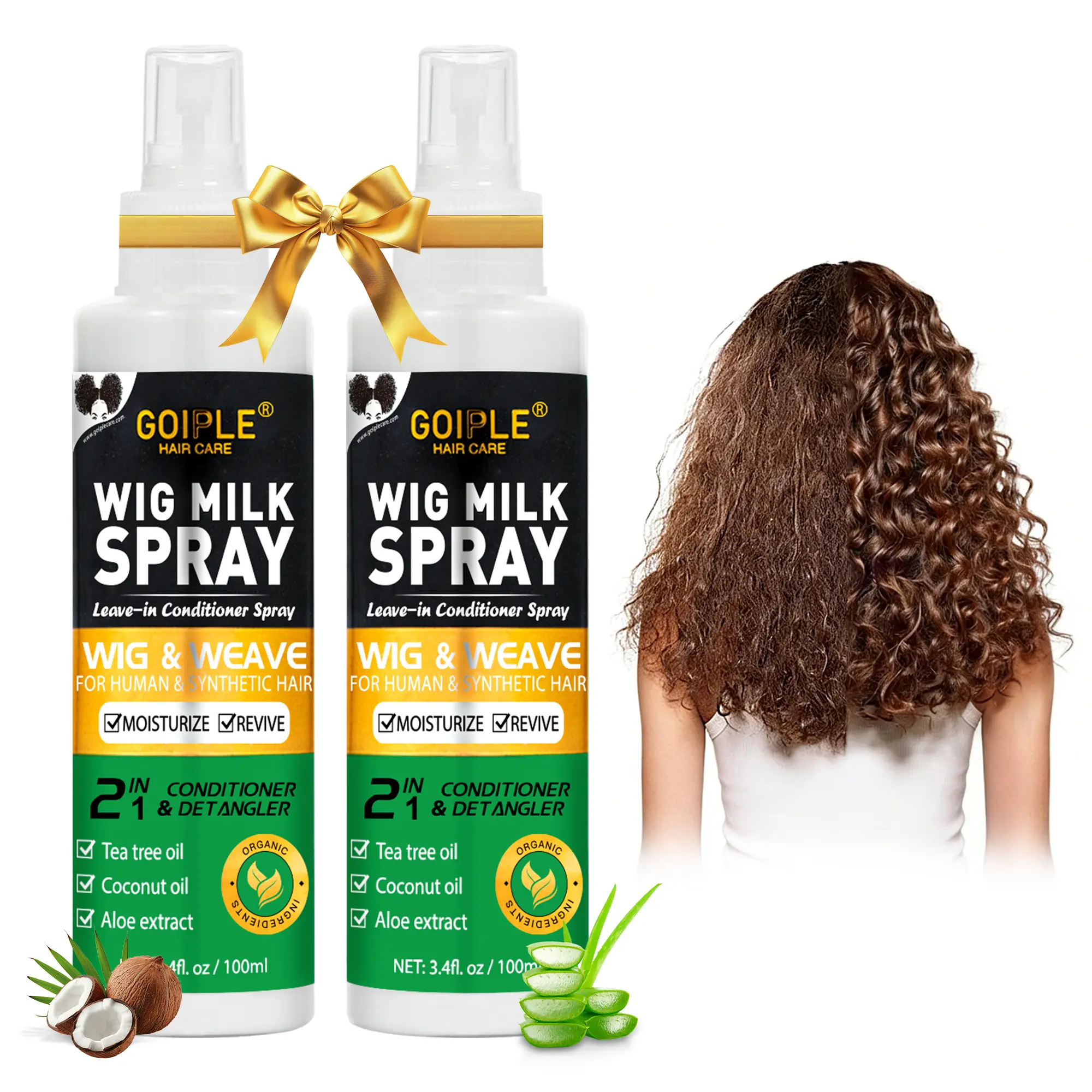 Wig Milk Spray Wig Spray for Synthetic Hair, Leave-In Conditioner Spray for Hair Wigs, Conditioner & Detangler 2 in 1 Moisturize Spray, Hydrates & Replenishes Synthetic Wigs Easy Combing (3.4 fl oz)