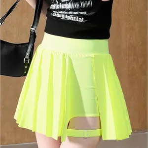 Breezeful High Waisted Pleated 2-in-1 Side & Pocket Asymmetric Hem Quick Dry Mini Dance Skirt Anti glare women's yoga clothes pleated skirt sports short skirt suitable for outdoor running tennis skirt,Daily outfit-02