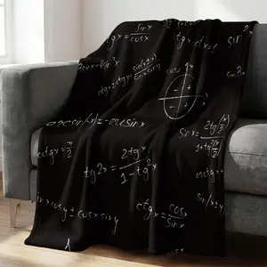 Black Math Theme Formula Flannel Blanket, Soft Warm Throw Blanket, Cozy Math Geek Printed Blanket for Couch Bed, Lightweight Gift Blanket for Teens & Adults, All Season Use