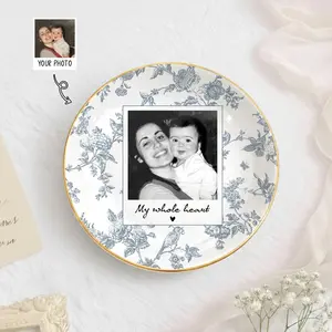 Photo Gift for Mom, Mama Birthday Gifts Jewelry Dish, Toile De Jouy Photo Trinket Tray Mother of the Bride Wedding Day Keepsake