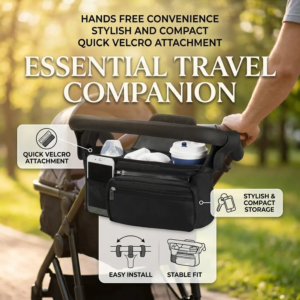 Universal Baby Stroller Diaper Storage Bag with Insulated Bottle Pouch, Travel Backpack for Mom, Convenient Hanging Bag for Outing, Stroller Organizer Bag