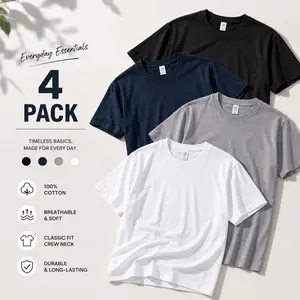 Mens 4 Pack Basic Cotton Tees, Classic Crew Neck T Shirt Bundle, Oversized Everyday Essentials, Soft Minimal Streetwear Shirts, Summer Casual Outfit Tees