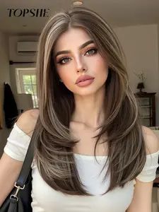 Topshe 26 Inch 13x6 Silk Front Lace Wig No Bangs, Fashion Long Curly Hair, Realistic Natural Look, Daily Wear, Lace Closure Wig