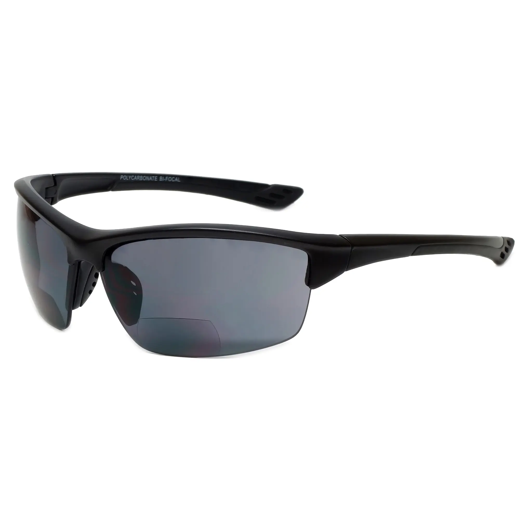 Calabria Sport Wrap-Around Safety Glasses - 202BF Bi-Focal Polycarbonate Lenses, Matte Black Frame, Custom Prescription Power, 1.6" High, 5.6" Wide, Options for +1.75/+2.50/+3.00 Vision