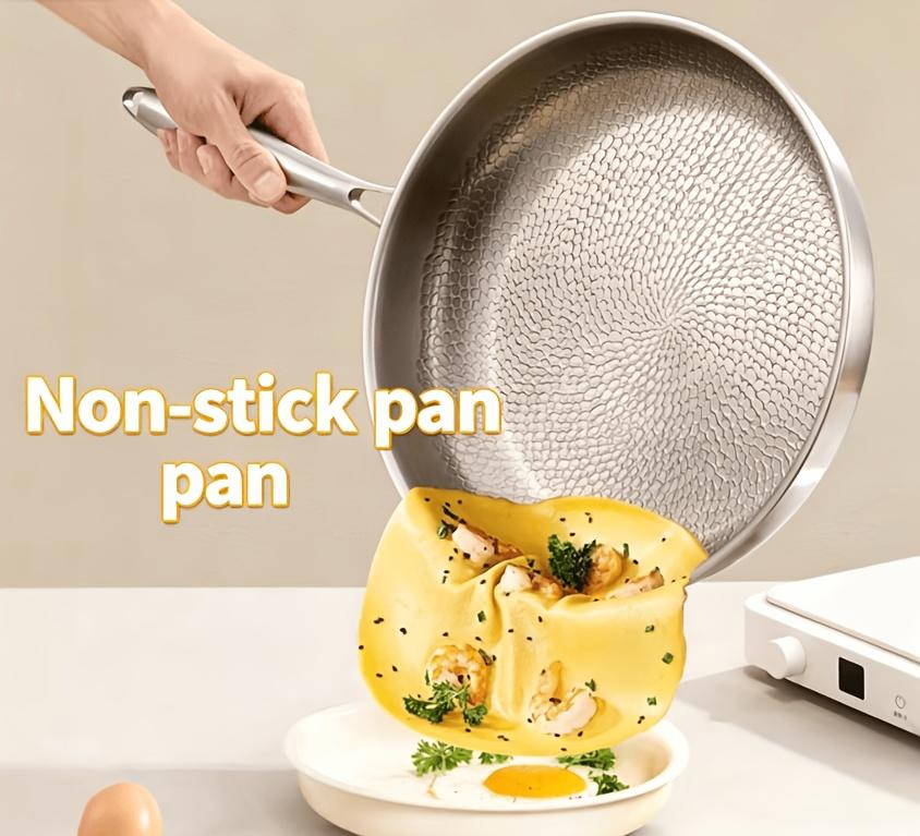 2026 Hot Selling New Titanium Frying Pan Hammered Texture with Lid And Spatula Gift, Upgraded Version of Non-Coated Non-Stick Titanium Pot, Matching Heat-Resistant Hollow Handle Glass Lid, Super Durable, Scratch-Resistant, Suitable for All Stoves