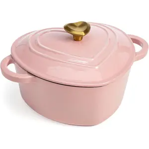 Oven Heart-Shaped Pot with Lid, Dual Handles, Works on All Stovetops, Oven Safe to 500°F, 2-Quart, Pink